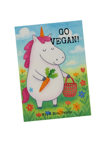 Mr. & Mrs. Panda Postkarte Einhorn Vegan Design mit Spruch in Weiß
