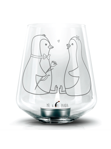Mr. & Mrs. Panda Graviertes Windlicht Pinguin Pärchen ohne Spruch in Transparent