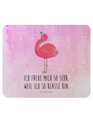 Mr. & Mrs. Panda Mauspad Flamingo Stolz mit Spruch in Aquarell Pink