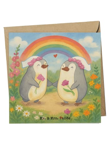Mr. & Mrs. Panda Grußkarte Pinguine Lesbian Pride Design ohne Sp... in Weiß