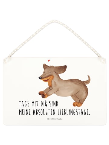 Mr. & Mrs. Panda Schild Hund Dackel mit Spruch in Weiß