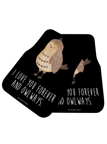 Mr. & Mrs. Panda Auto Fußmatte Eule Zufrieden mit Spruch in Schwarz