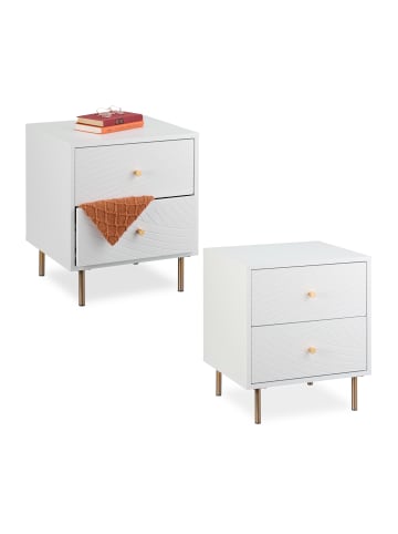 relaxdays 2 x Nachttisch in Weiß/ Gold - (B)45 x (H)52 x (T)40 cm