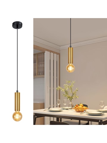 ZMH Pendelleuchte 1-flammige E27 in gold, rund, Metall ohne Leuchtmittel