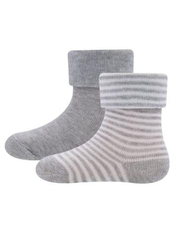 ewers 2er-Set Socken 2er Pack GOTS Ringel/Uni in 205143 grau mel./weiss