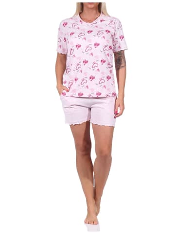 NORMANN kurzarm Shorty Schlafanzug Herz - 72869 in rosa