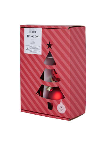 Butlers Weihnachtskugel HANG ON 6er-Set in Rot