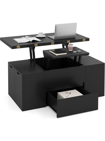 COSTWAY Couchtisch Höhenverstellbar mit 4 Hockern in Schwarz