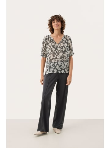 PART TWO Kurzarm-Bluse PopsyPW in Black Stitch Leaf print
