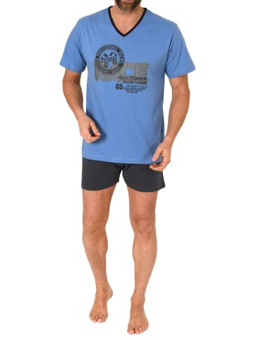 NORMANN kurzarm Schlafanzug Shorty Pyjama schnitt - 77290 in blau