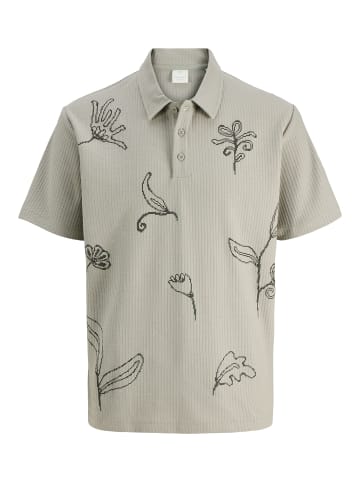 Jack & Jones Poloshirt mit kurzem Arm und Blumenstickerei in Grau