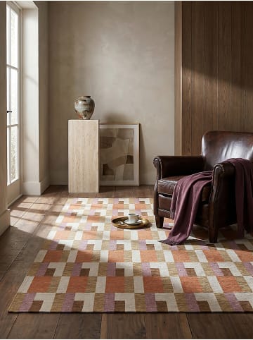 KADIMA DESIGN Teppich Flachgewebe Pflegeleicht COQUET Kachel Muster Wohnzimmer in Orange-Natur