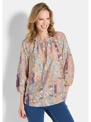 GOLDNER Kurzgröße:  Blusenshirt Luftige Patch-Druck-Bluse mit 3/4-Arm in stein / gemustert