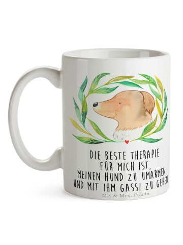 Mr. & Mrs. Panda Tasse Hund Blumen mit Spruch in Weiß