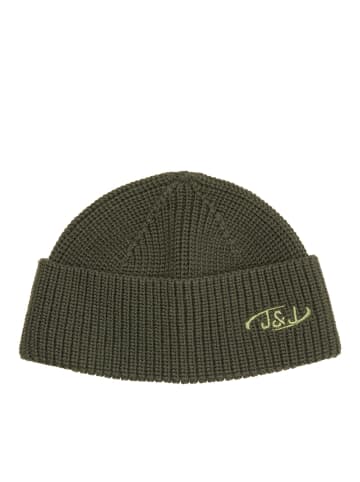 Jack & Jones Kurz Gerippte Mütze Winter Beanie Kopfbedeckung Recycelt JACAIR in Dunkelgrün