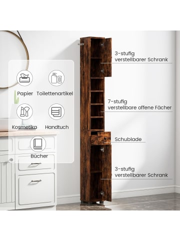 COSTWAY Badschrank schmal 20 x 20 x 180 cm in Braun