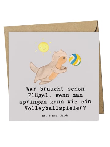 Mr. & Mrs. Panda Klappkarte Volleyball Sprung mit Spruch in Grau Pastell