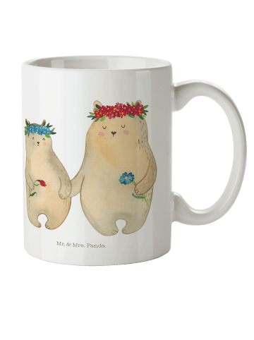 Mr. & Mrs. Panda Becher mit Henkel Bären mit Blumenkranz ohne Sp... in Weiß