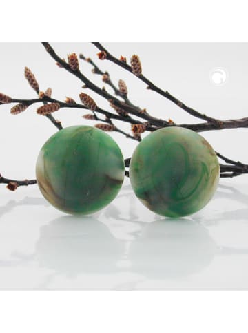 Gallay Clip Ohrring 22mm Riss grün-braun-marmoriert matt Kunststoff-Bouton in grün