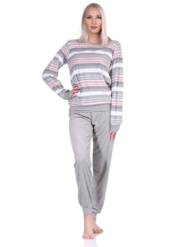 NORMANN Frottee Pyjama langarm Schlafanzug Bündchen Streifen - 69435 in grau