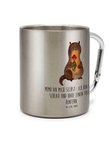 Mr. & Mrs. Panda Kaffeetasse Otter Blumenstrauß mit Spruch in Silber