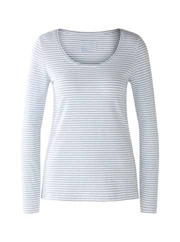 Oui Langarmshirt Baumwolle-Modalmischung in white blue