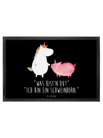 Mr. & Mrs. Panda Fußmatte waschbar Einhorn Schwein mit Spruch in Schwarz