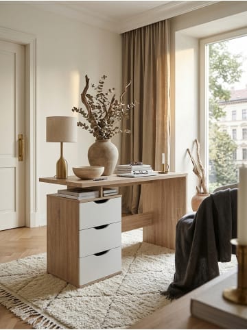 KADIMA DESIGN KARIN Schreibtisch, Sonoma Weiß, Computertisch mit 3 Schubladen