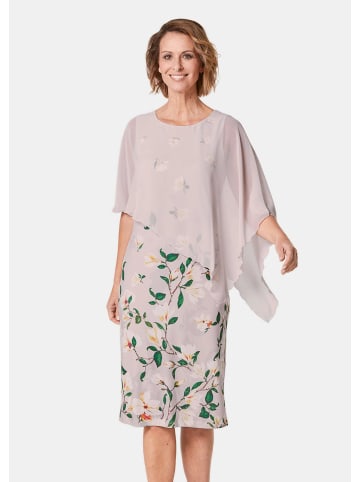 GOLDNER Kurzgröße:  Florales Druckkleid, Chiffonüberwurf in hellmelba / geblümt