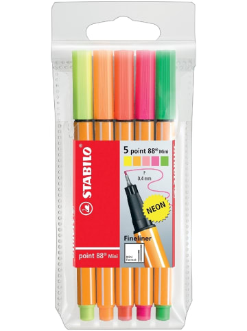 STABILO Fineliner point 88 Mini Etui -Neon Packung mit 5 Stück