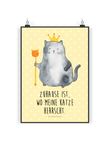 Mr. & Mrs. Panda Bild Katze König mit Spruch in Gelb Pastell