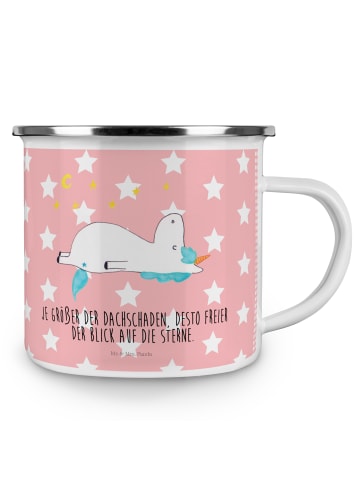 Mr. & Mrs. Panda Camping Emaille Tasse Einhorn Sternenhimmel mit... in Rot Pastell