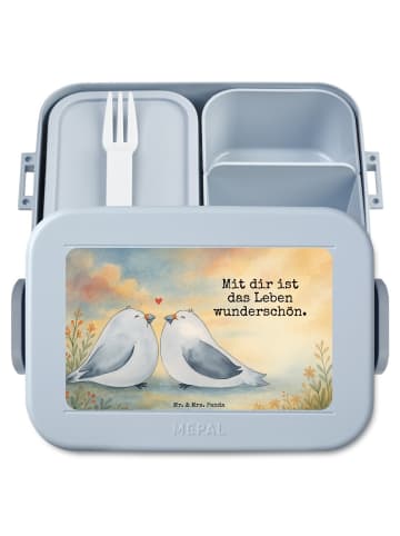 Mr. & Mrs. Panda Brotdose Turteltauben Liebe Design mit Spruch in Blau Pastell