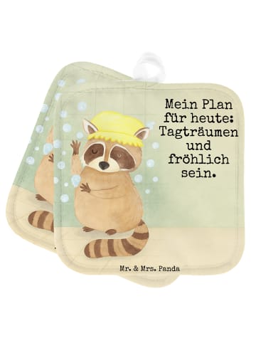 Mr. & Mrs. Panda Topflappen Waschbär Design mit Spruch in Weiß