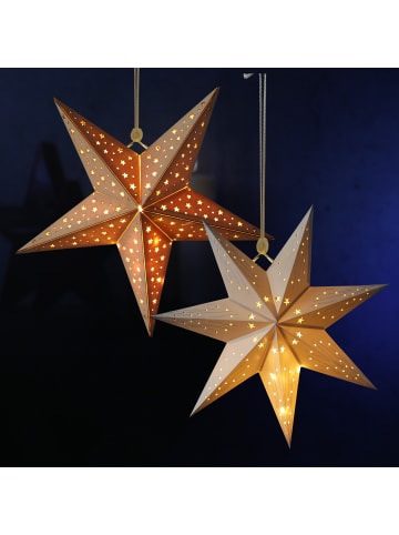 MARELIDA LED Holzstern mit Sternenmotiv Weihnachtsstern D: 40cm in natur