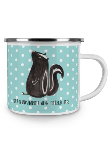 Mr. & Mrs. Panda Teetasse Stinktier Sitzen mit Spruch in Türkis Pastell