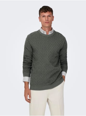 Only&Sons Design Pullover Geripptes Karo Strick Muster ONSKALLE in Grün-2