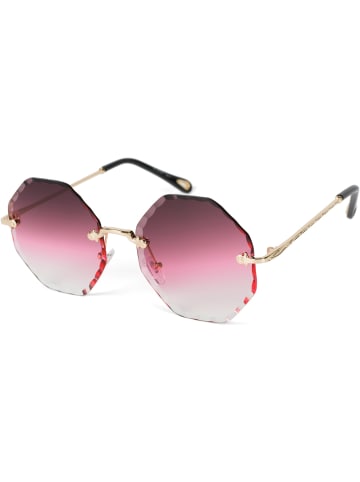 styleBREAKER Runde Sonnenbrille in Gold / Bordeaux-Pink Verlauf