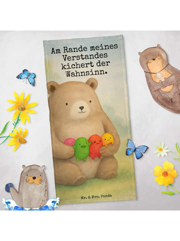 Mr. & Mrs. Panda Badehandtuch Bär Gefühl Design mit Spruch in Blau Pastell