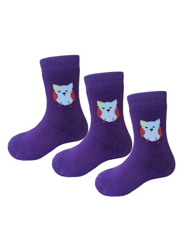 Yalion 3er-Set: Weiche Socken Vollplüsch Eule in Lila 