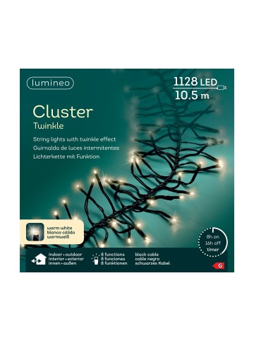 LUMINEO Lichterkette CLUSTER TWINKLE 1128 LED 10 m, schwarzes Kabel in warm weiß
