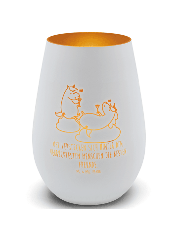 Mr. & Mrs. Panda Teelichthalter Einhorn Sekt mit Spruch in Weiß