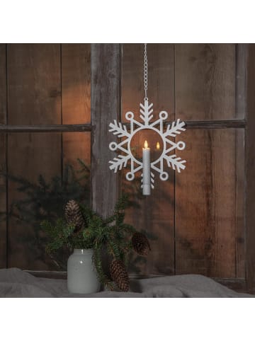 STAR Trading LED Kerze ,Flamme Snow' mit Schneeflocke in Weiß, Fensterbeleuchtung,