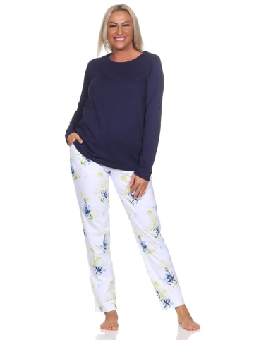 NORMANN Schlafanzug langarm Pyjama floraler Print Jersey - 84750 in marine