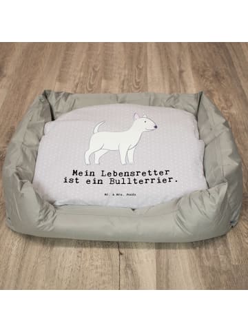 Mr. & Mrs. Panda Hundebett Bullterrier Lebensretter mit Spruch in Grau Pastell