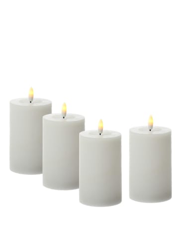 Adilina 4x LED Kerze LINA Echtwachs Rustik-Optik 7x11cm in weiß