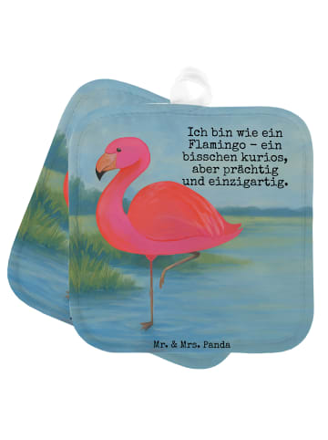 Mr. & Mrs. Panda Topflappen Flamingo Classic Design mit Spruch in Weiß