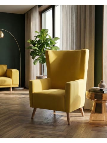 Beliani Ohrensessel ONEIDA in Gelb/Braun - (W) 74 x (H) 108 x (L) 60 cm