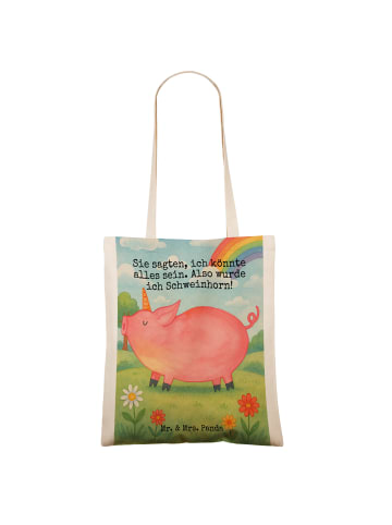 Mr. & Mrs. Panda Tragetasche Einhorn Schwein Design mit Spruch in Weiß