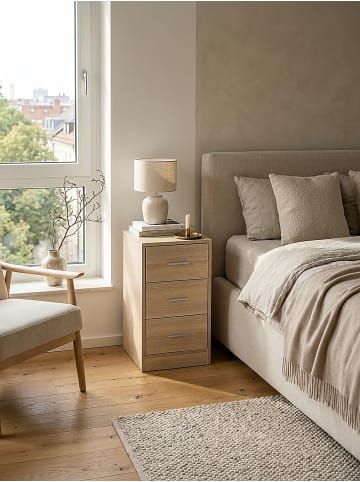 KADIMA DESIGN Nachtkonsole FOGGIA Holz Nachttisch modern mit 3 Schubladen sonoma, in Sonoma
